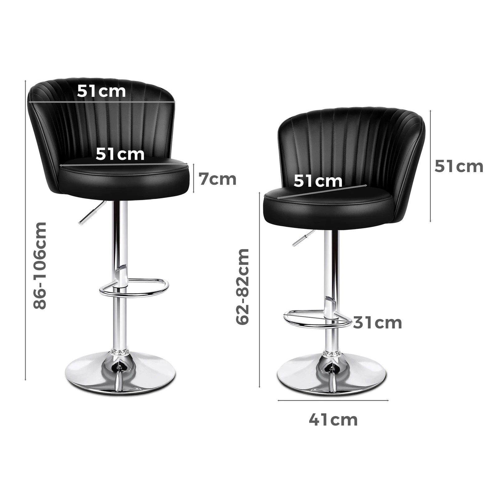 7 Alfordson 4x Bar Stools Gas Lift Leather Bar Chairs Kitchen Swivel Dylan - Black, 7 of 9