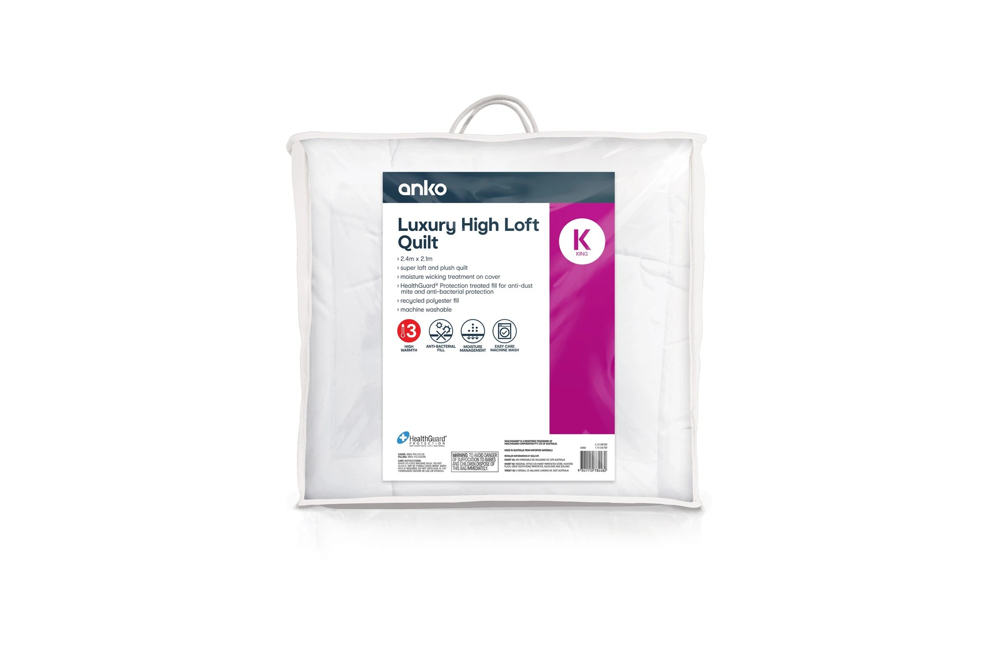 1 High Warmth Luxury High Loft Quilt - King Bed, White