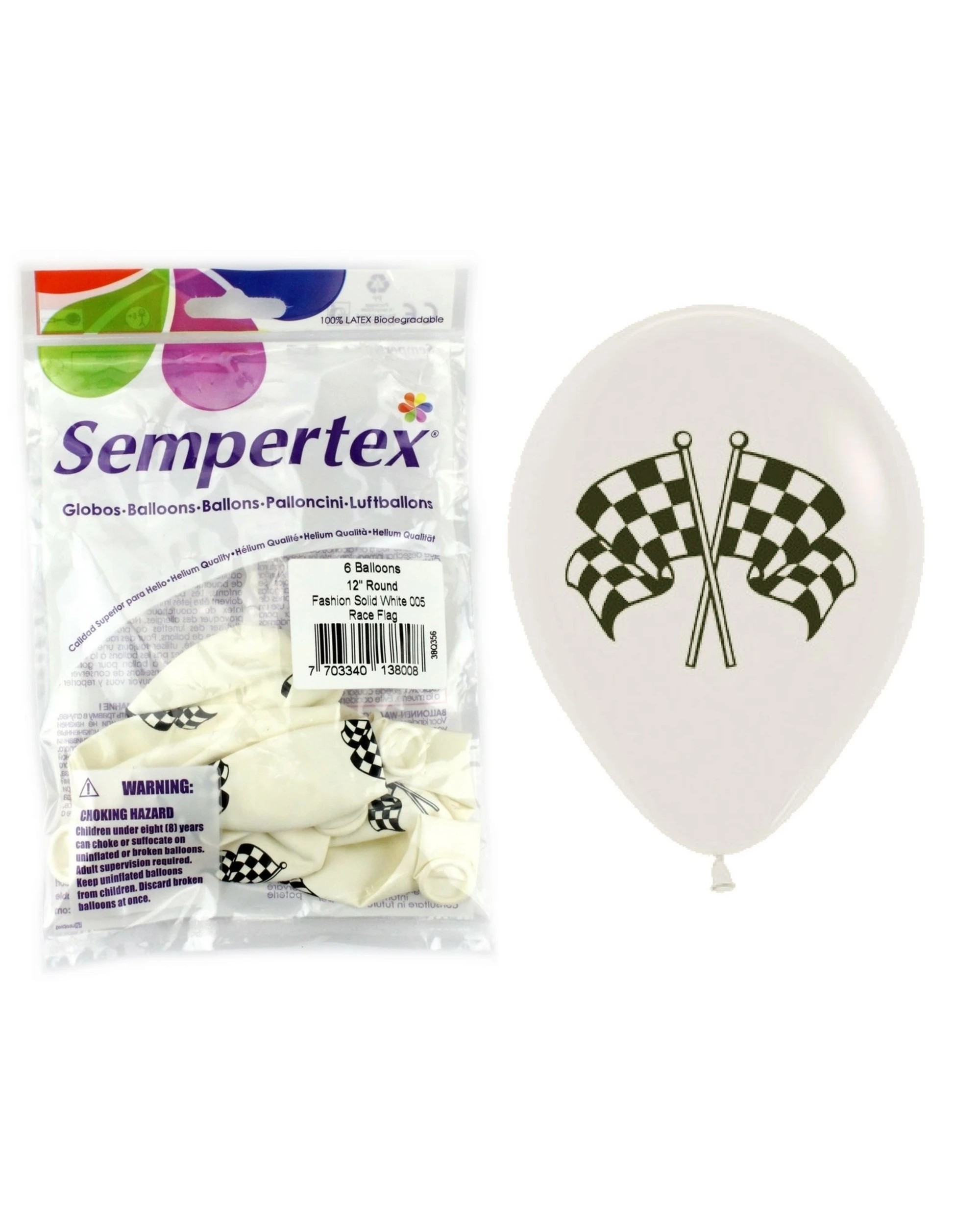 2 Sempertex Sempertex White Racing Flag Balloons Pack of 6, 2 of 2