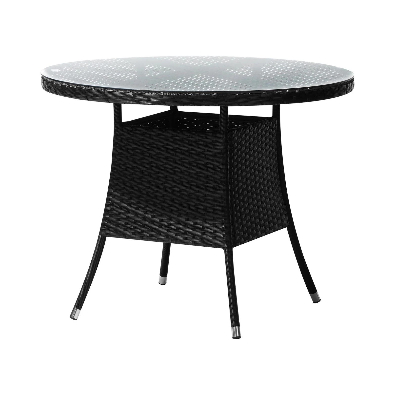 7 Livsip Outdoor Dining Table 90cm Round Rattan Glass Table Patio Furniture
 - Black, 7 of 10