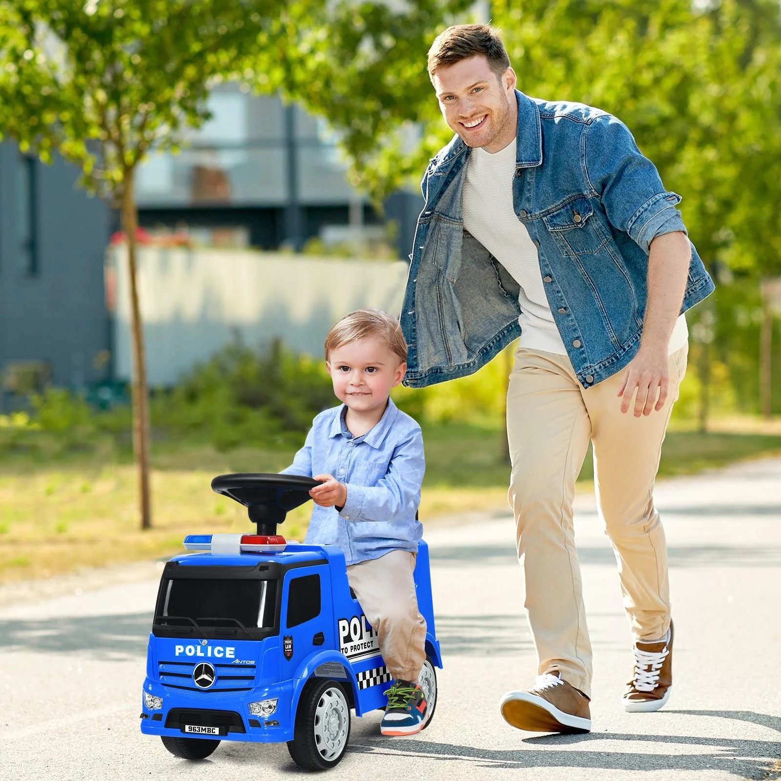 1 Costway Ride On Push Police Car Scooter Foot-to-Floor Sliding Car - Blue, 1 of 1