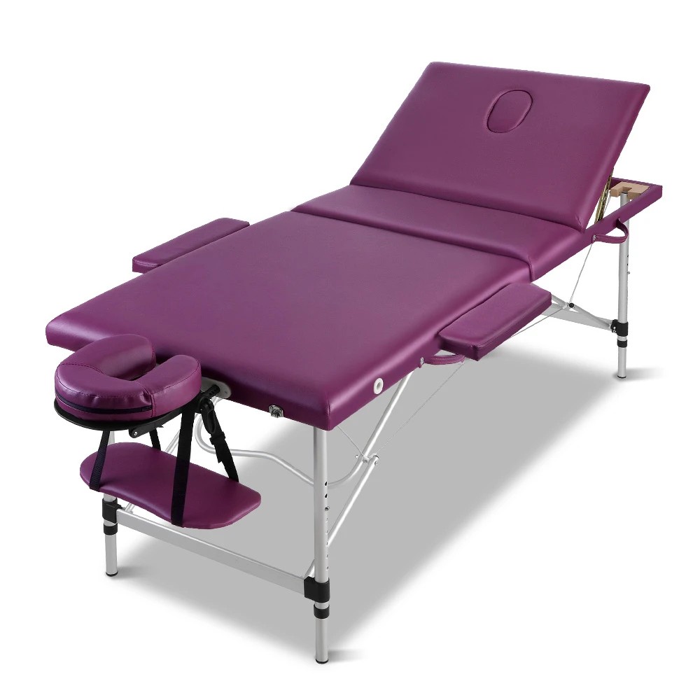 1 Zenses Massage Table 75cm Portable 3 Fold Aluminium Beauty Bed - Purple, 1 of 6