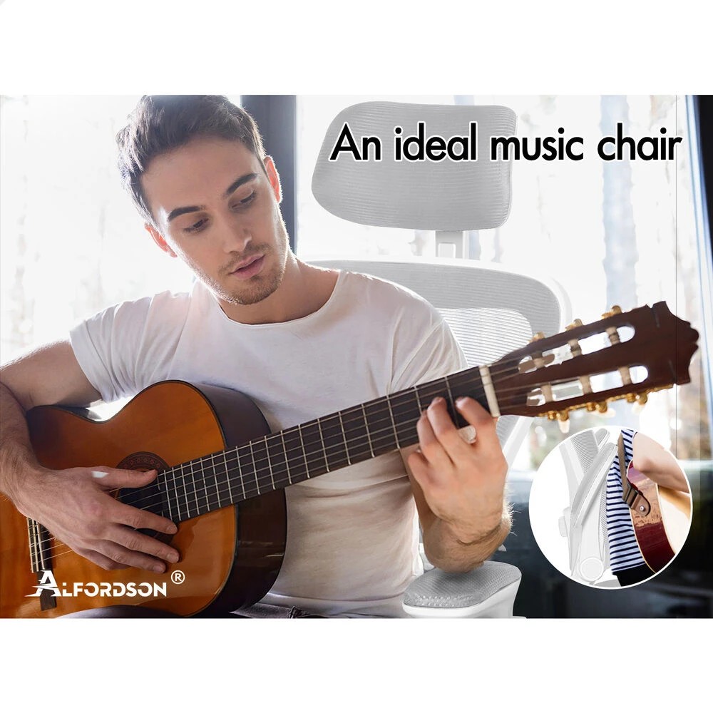 10 Alfordson Mesh Office Chair Executive Computer Gaming Fabric Seat - Grey White, 10 of 10