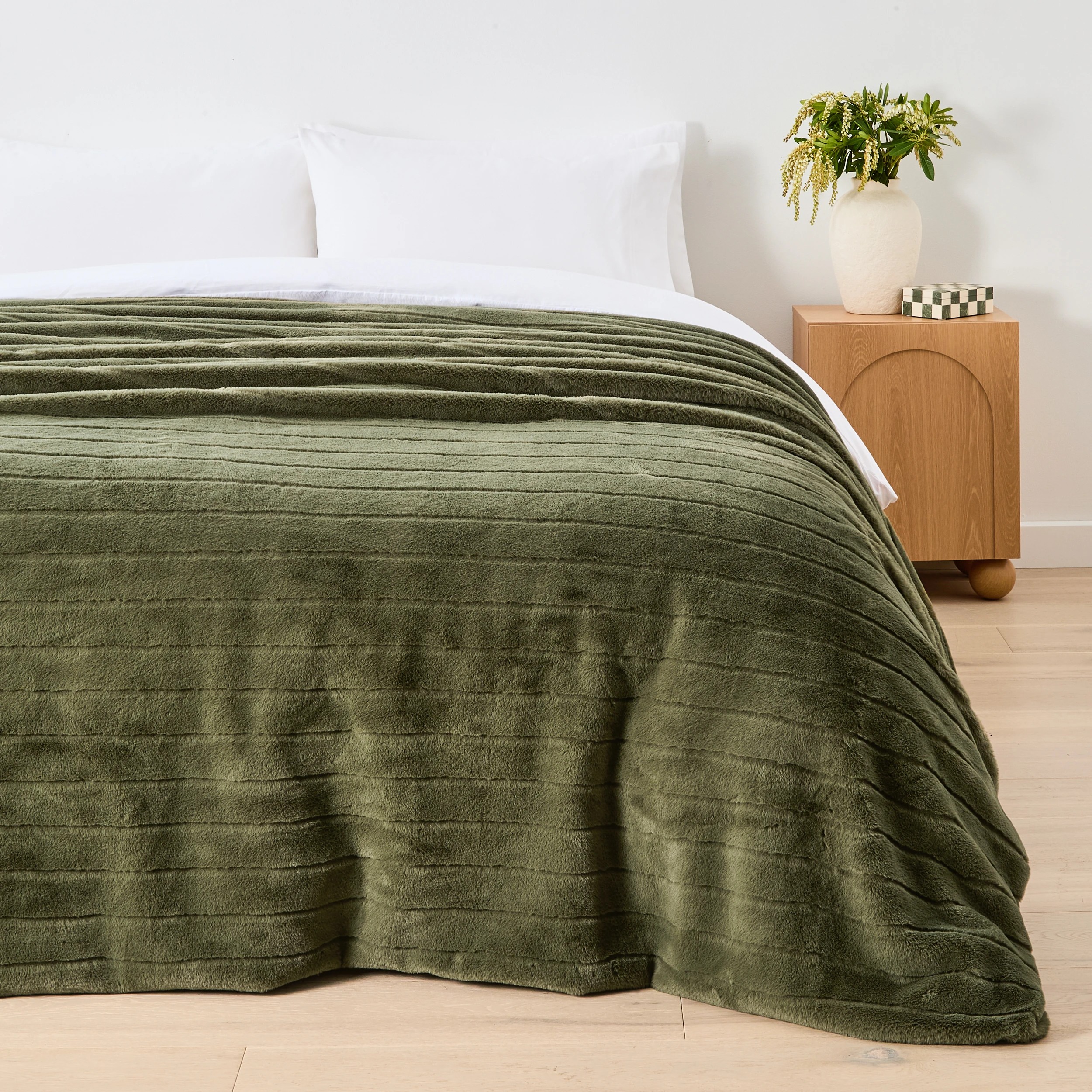 2 Faux Fur Stripe Blanket - Queen / King Bed, Forest, 2 of 6