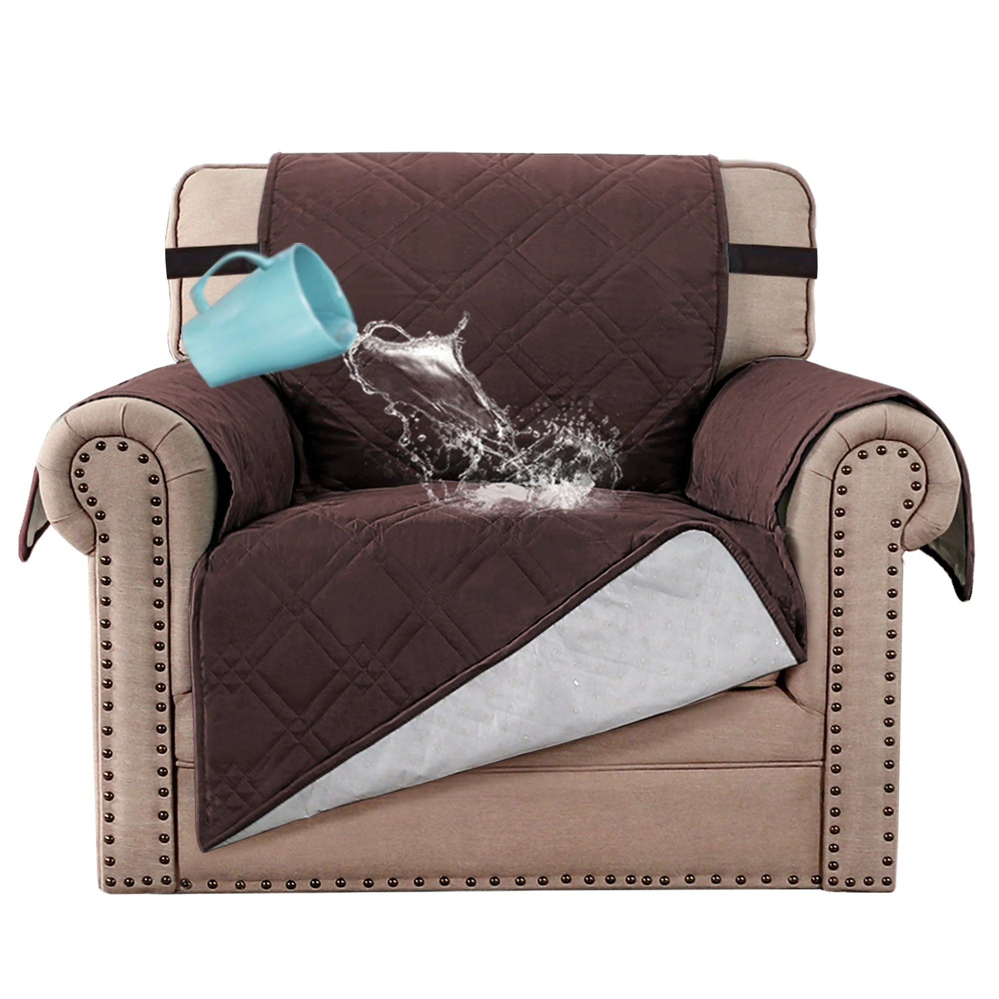 1 Smarcute 1 Seater Waterproof Armchair Covers Sofa Protector - Brown, 1 of 5