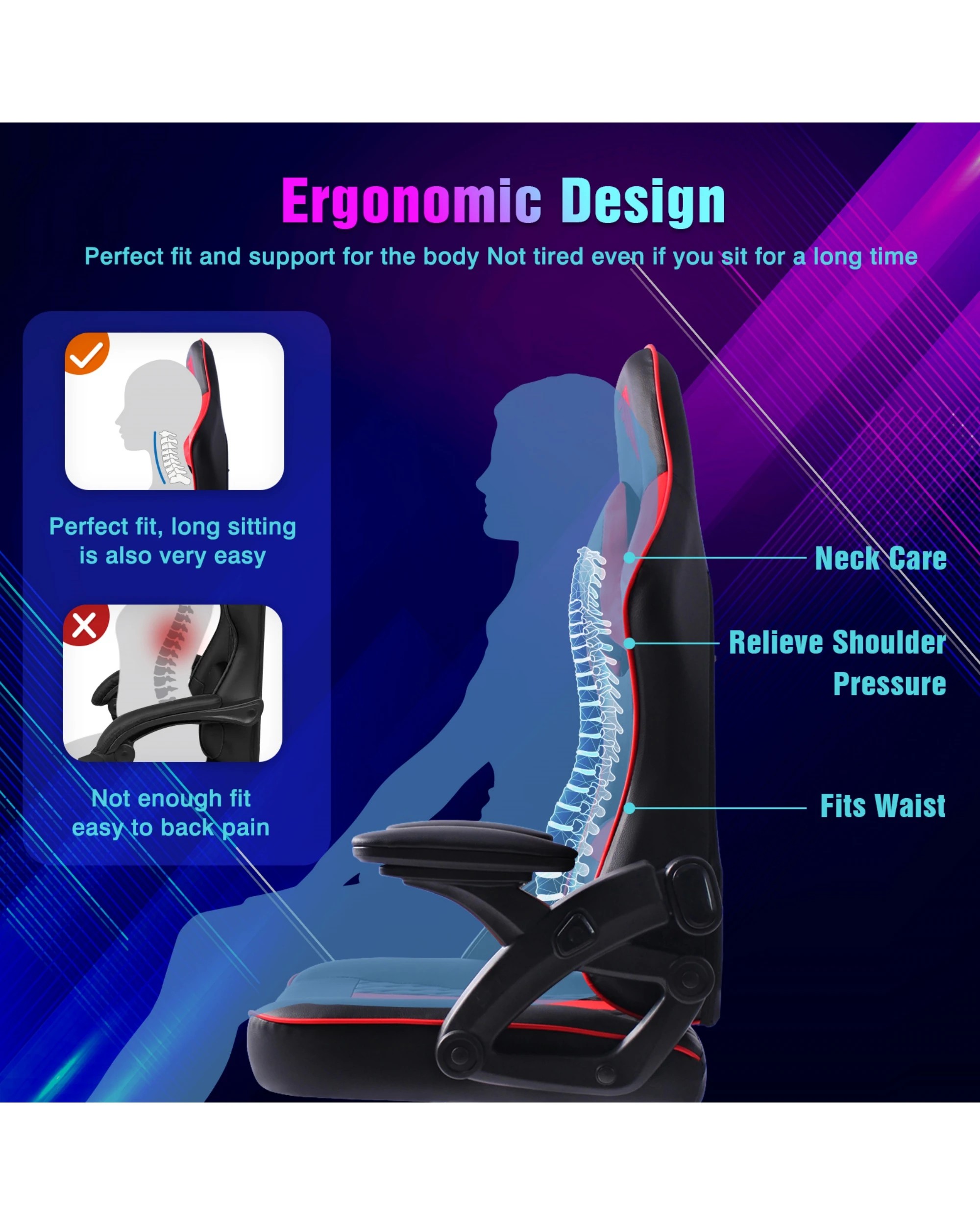 5 Advwin Gaming Chair Height Adjustable Ergonomic Recliner Racing Office Chair
 - Black, 5 of 8