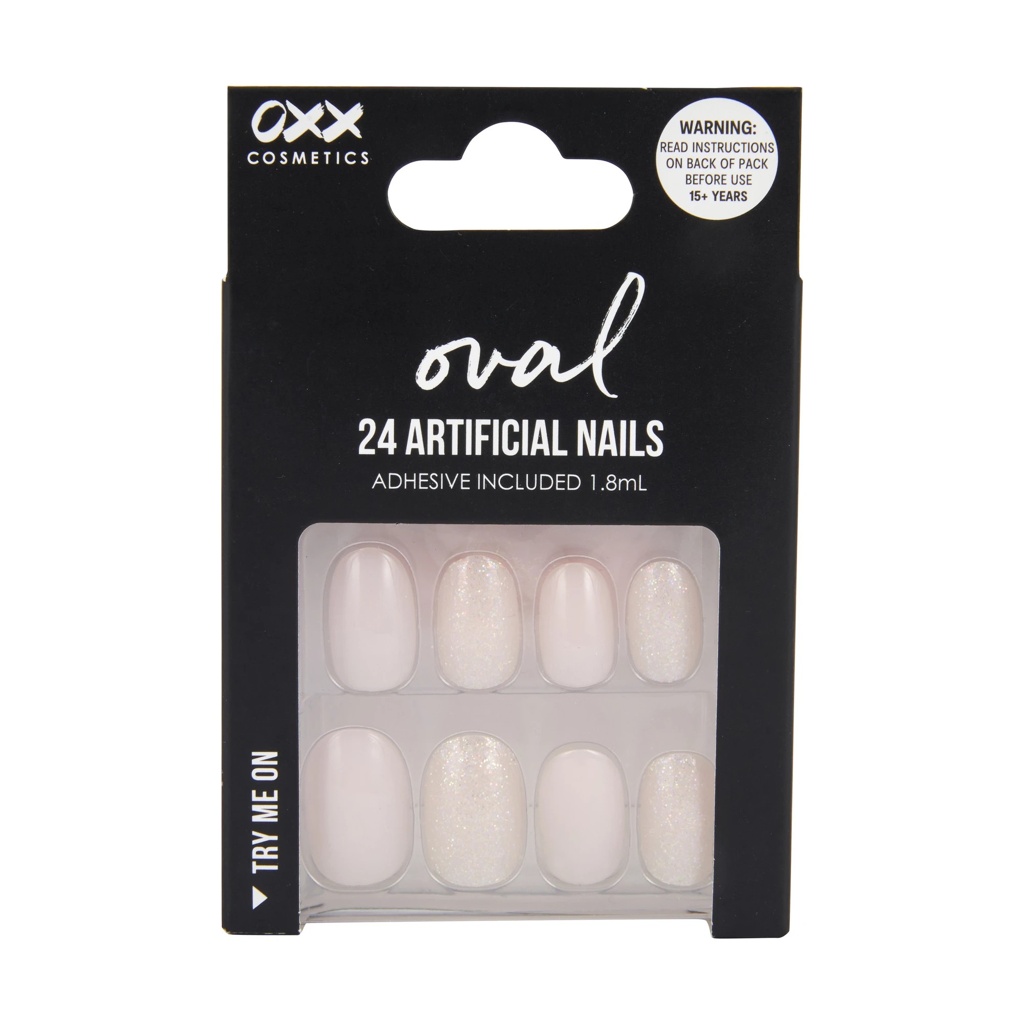 1 OXX Cosmetics 24 Pack Artificial Nails with Adhesive - Oval Shape, Pink Shimmer, 1 of 5