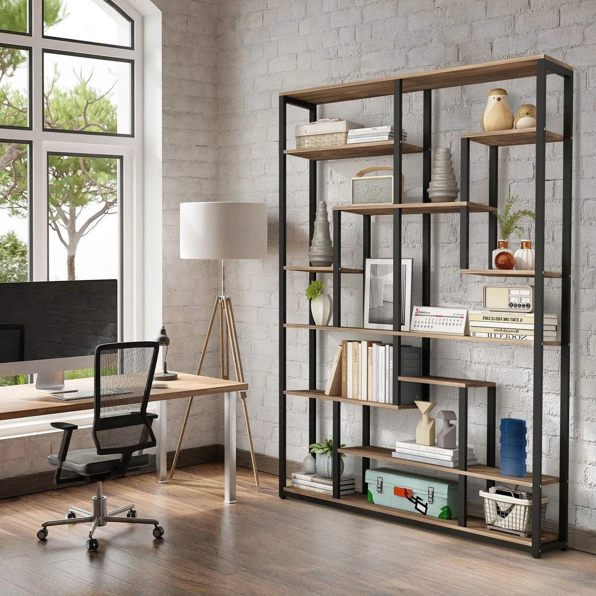 4 LUXSUITE Bookshelf Display 7 Tier Shelf Metal Black, 4 of 6