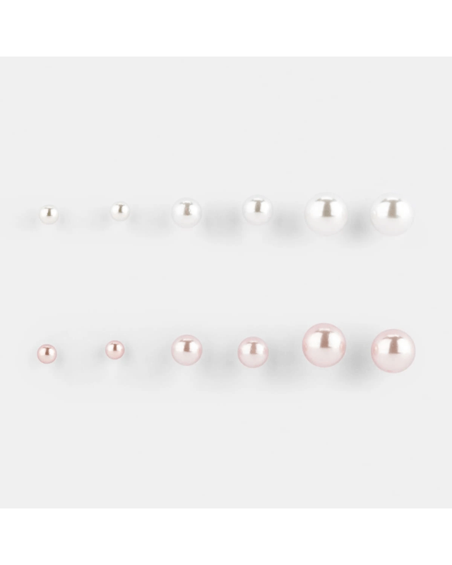 6 Pack Faux Pearl Ball Stud Earr