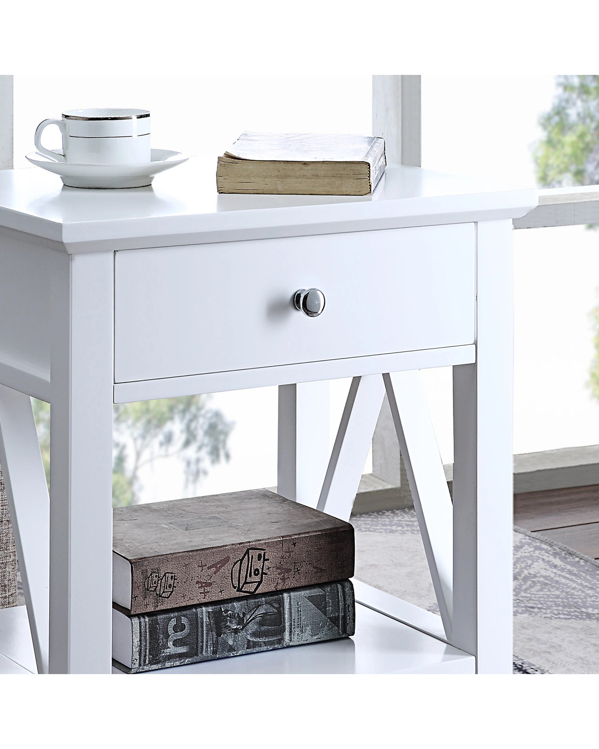 5 Sarantino Greta Bedside Table with Drawer in White - White, 5 of 8