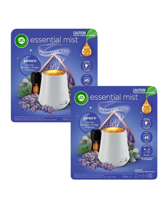 Air Wick Essential Mist Diffuser Peace Lavender Eucalyptus Sage 20mL x2