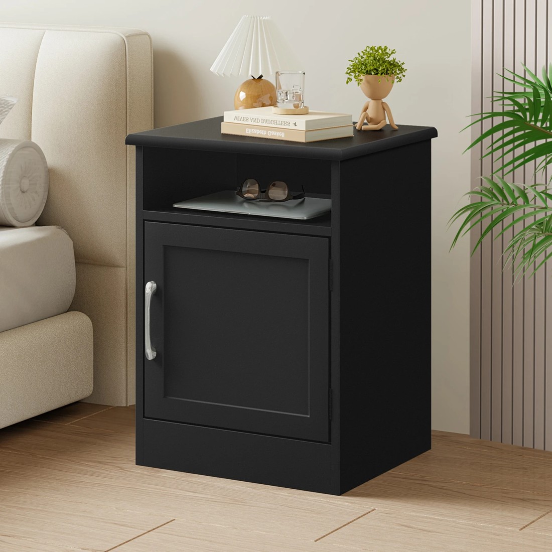 2 Alfordson Bedside Table Storage Cabinet Side End  Nightstand - Black, 2 of 10