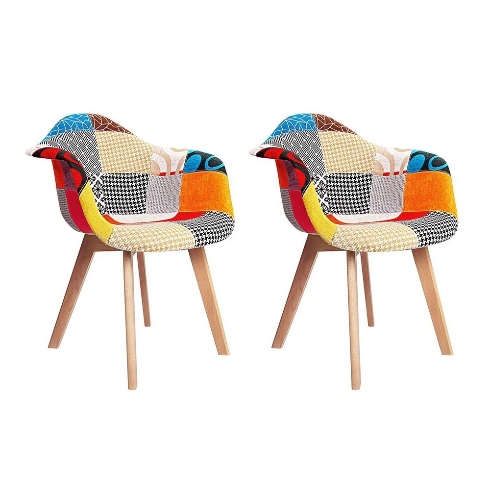 1 Artiss Dining Chairs Set of 2 Fabric Retro Replica DSW - Multi, 1 of 8
