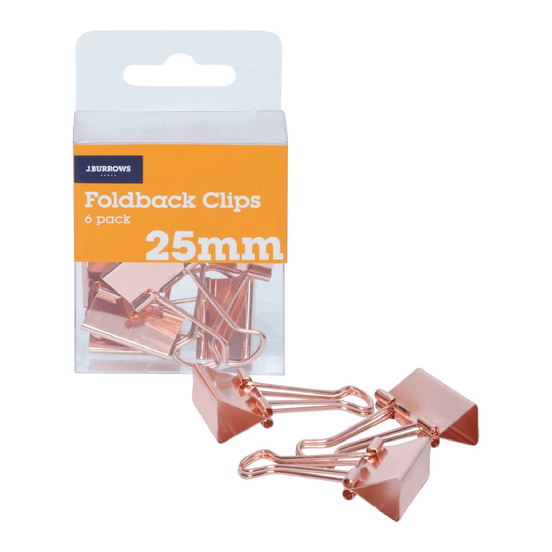 1 J.Burrows 25mm Foldback Clips 6 Pack Rose Gold, 1 of 3