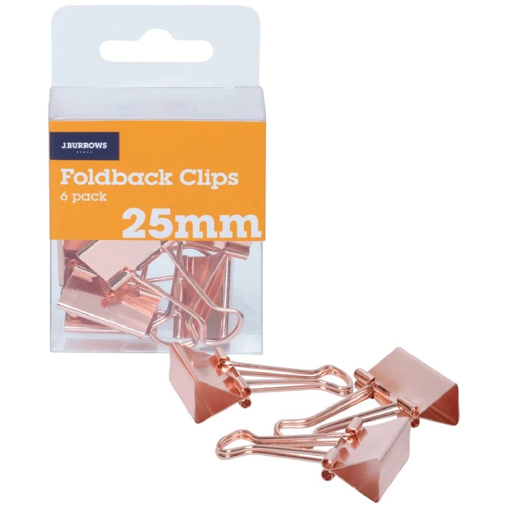 1 J.Burrows 25mm Foldback Clips 6 Pack Rose Gold, 1 of 3