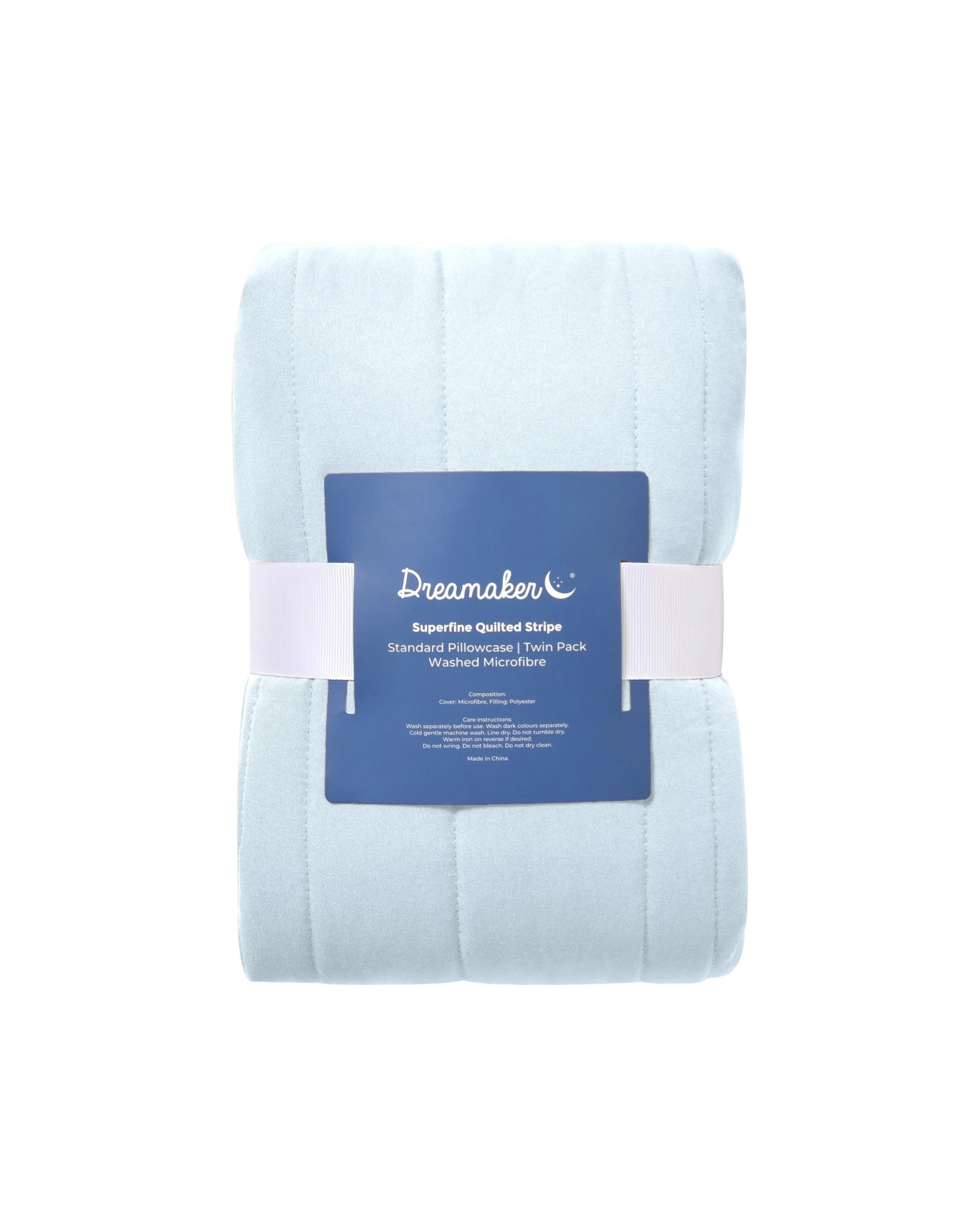 6 Dreamaker Superfine Washed Microfibre Stripe Quilted European Pillowcase Twin Pack - Ice Blue, 6 of 6