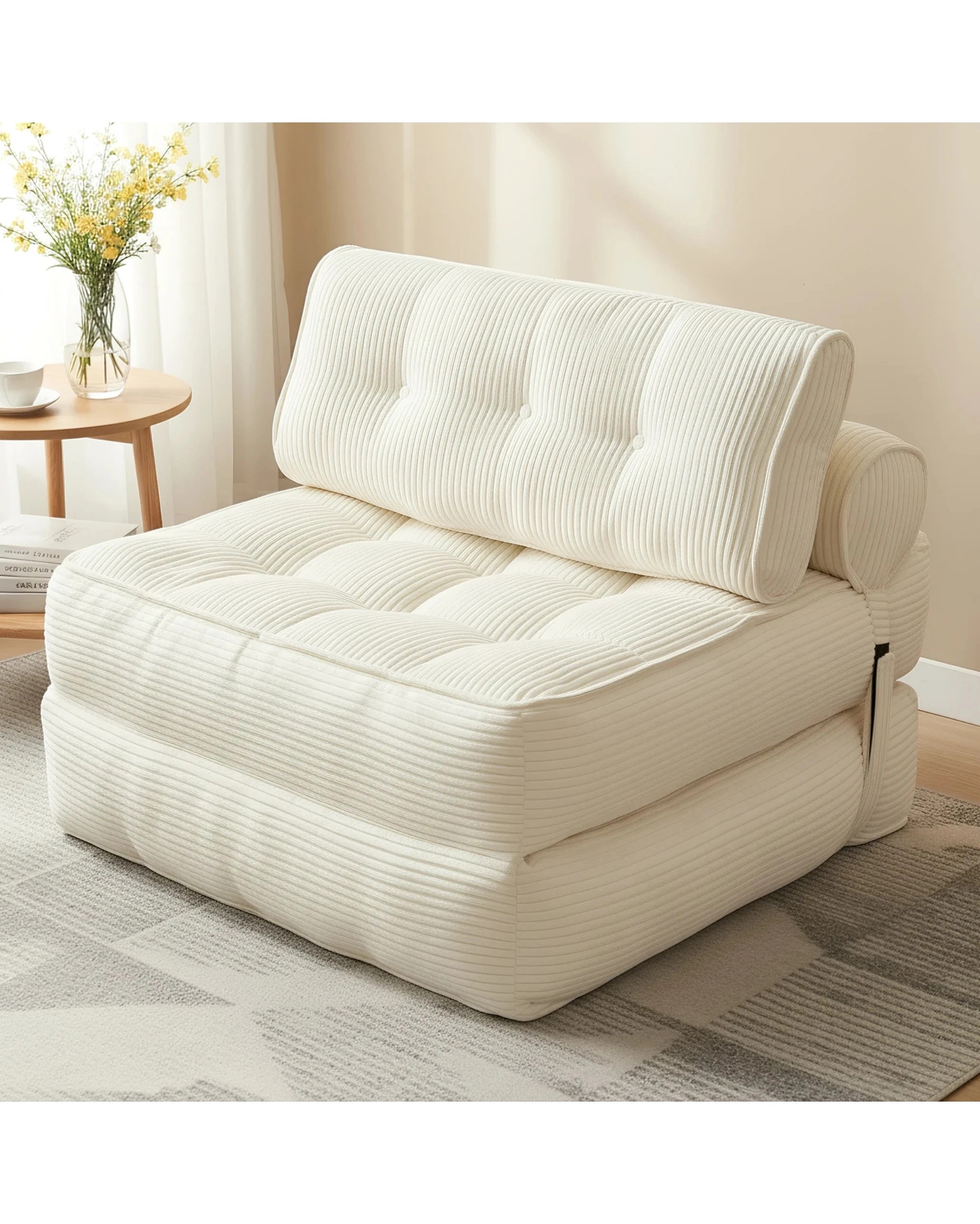3 Advwin 3-in-1 Floor Folding Sofa Bed Convertible Sleeper Chair w/ Pillow Single Corduroy Lazy Sofa Couch Mattress, 3 of 8