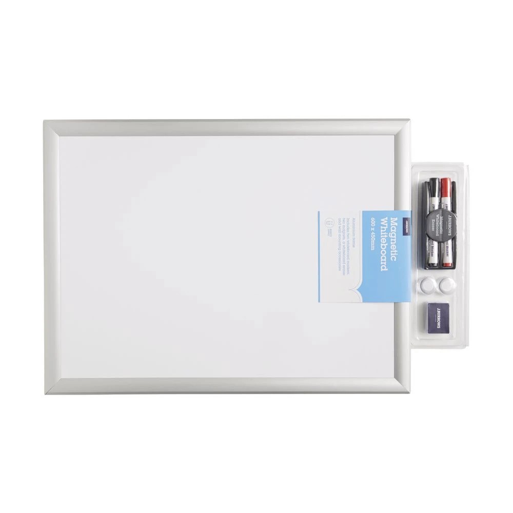 2 J.Burrows Magnetic Aluminium Frame Whiteboard 600 x 450mm, 2 of 3