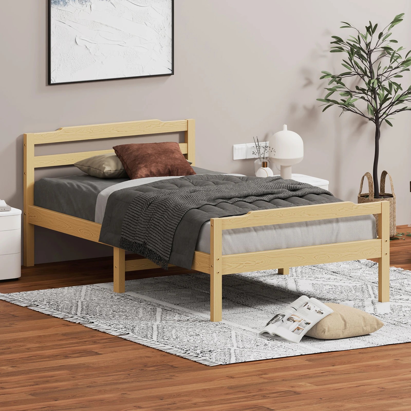 5 Alfordson Bed Frame Wooden Queen Size Mattress Base Platform Timber - Natural, 5 of 10