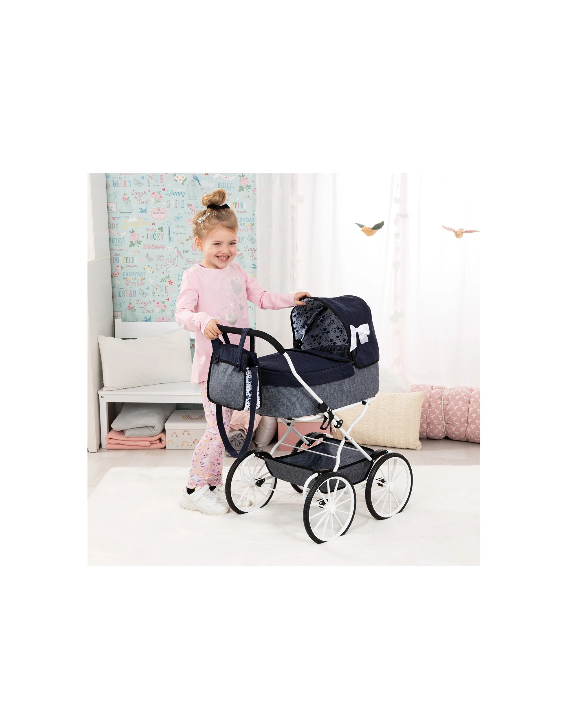 9 BAYER Classic Doll Pram Kids Stroller Foldable Basket Bag Included 18Inch
 - blue, 9 of 10