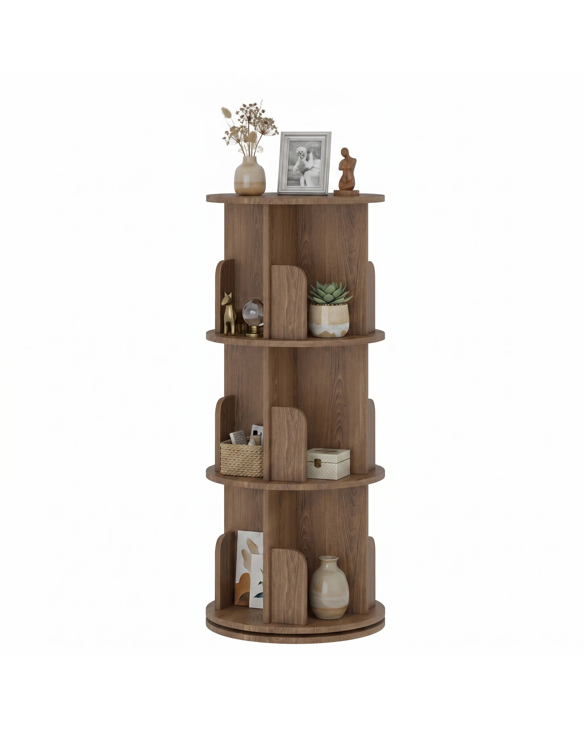 6 Advwin 3 Tiers Bookshelf Rotating Corner Bookcase Cabinet Revolving Display Stand Rack - Brown, 6 of 7