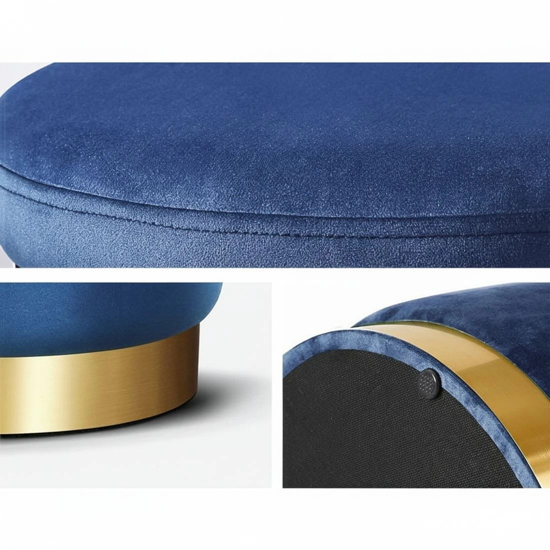 4 Artiss Ottoman Foot Stool Round Velvet Navy - Blue, 4 of 4
