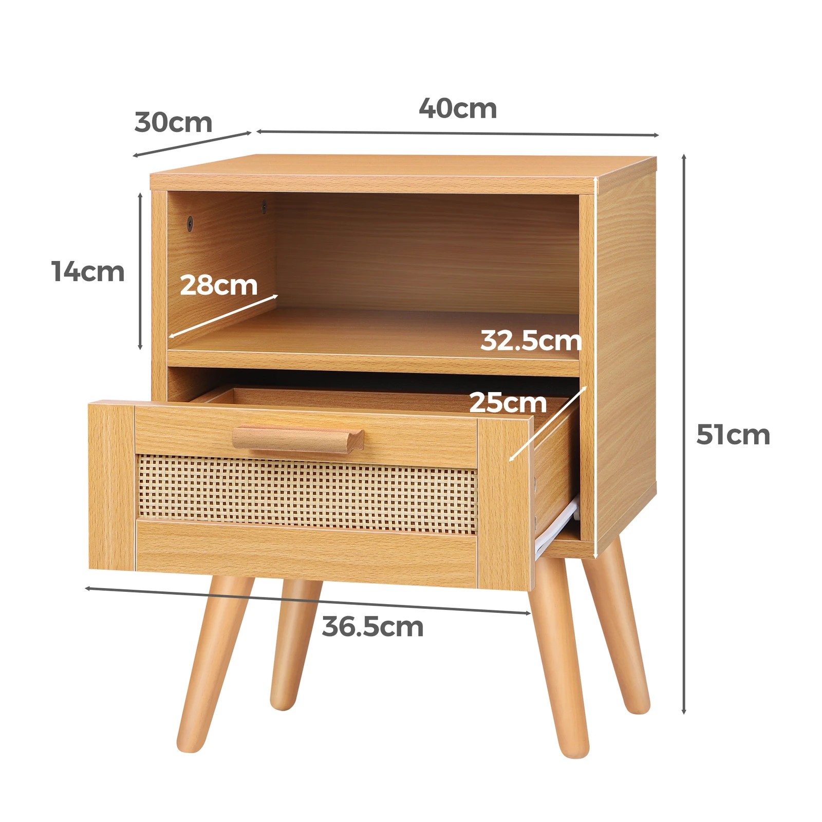 8 Alfordson 2x Bedside Table Nightstand Side Storage Cabinet Scandinavian Rattan - Oak, 8 of 8