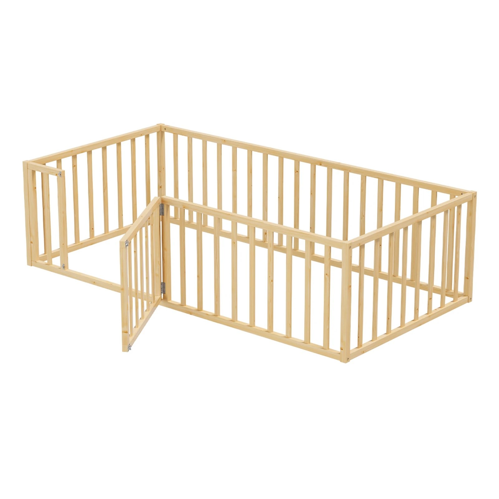 1 Oikiture 2-in-1 Kids Bed Play Centre Fence Gate Single Wood - Natural, 1 of 10