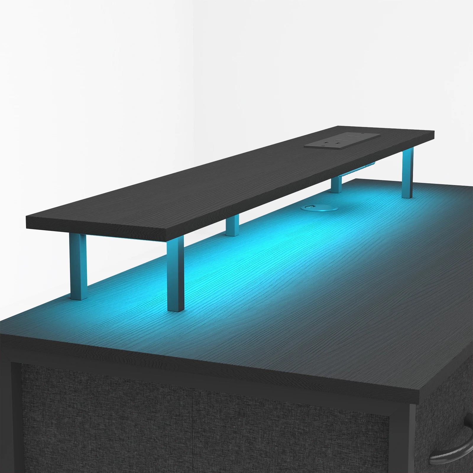 4 Advwin 120cm Computer Desk With Led Lights Power Outlets Gaming Desk Black, 4 of 10
