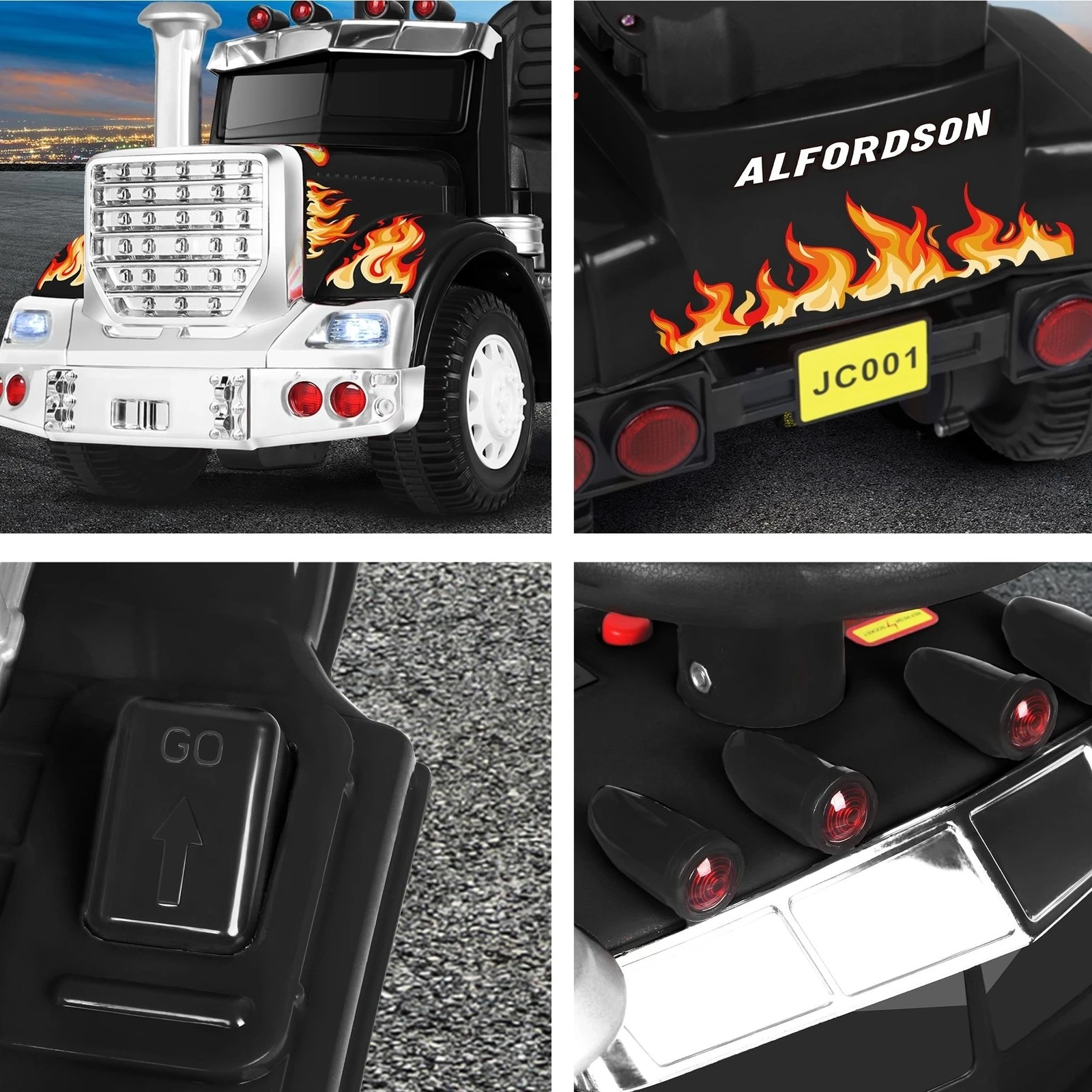 4 Alfordson Kids Ride On Car Electric Toy Truck 25W Motor w/ LED Lights - Black, 4 of 9