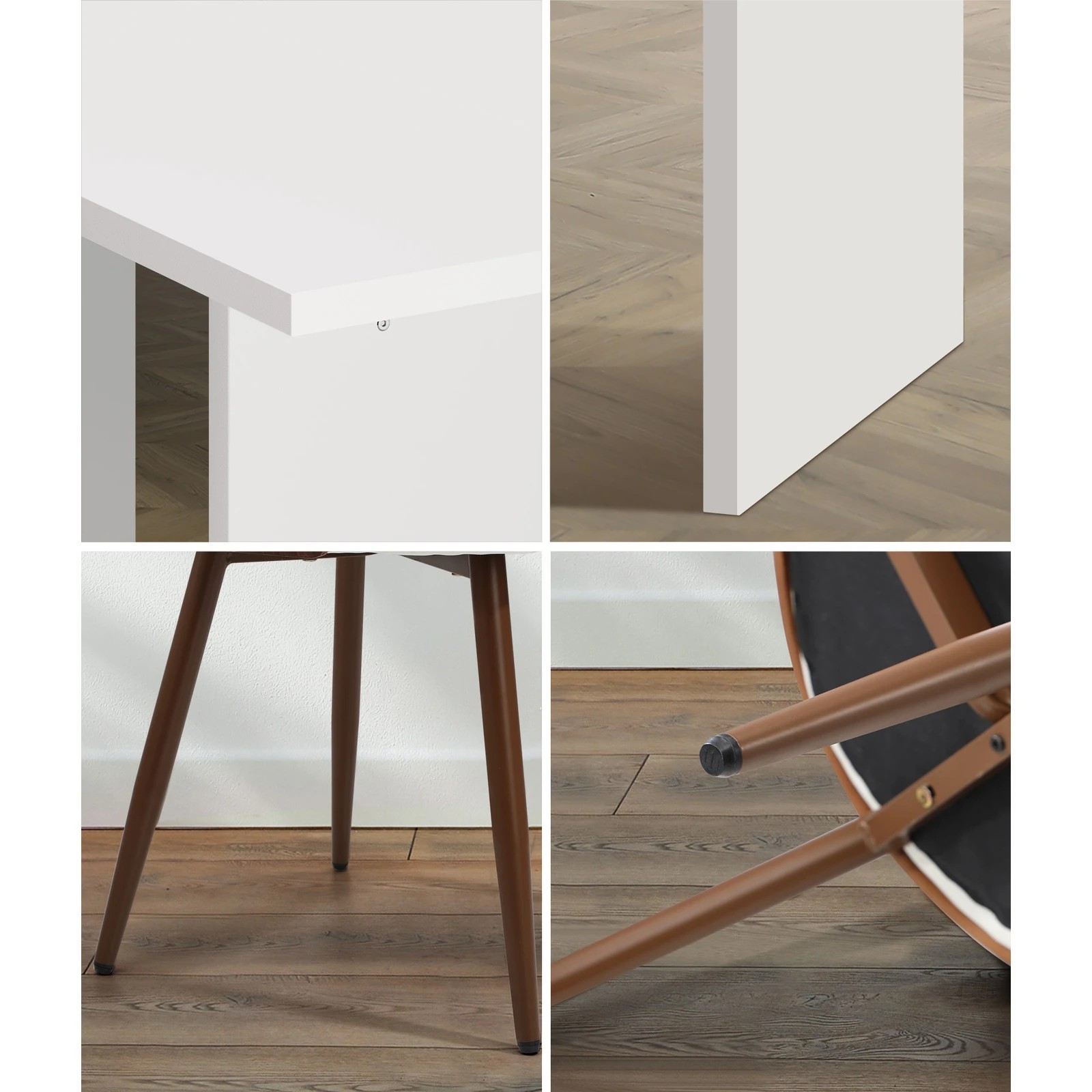 5 Oikiture 6-Seater Rectangular Dining Table and Chairs Wooden Kitchen Dining Set - White, 5 of 10