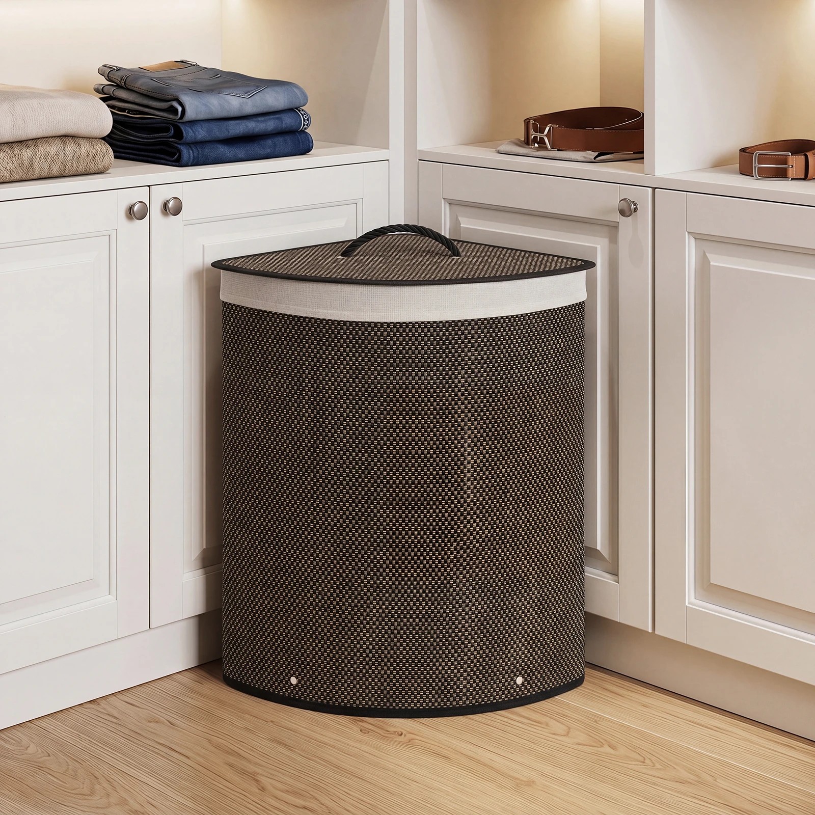 4 Costway 57L Corner Laundry Hamper Bamboo Clothes Hamper w/Removable Liner - Black, 4 of 5