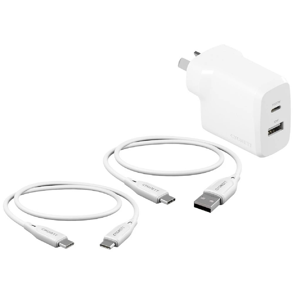 1 Cygnett RapidCharge 32W Wall Charger and Cables Bundle White, 1 of 5