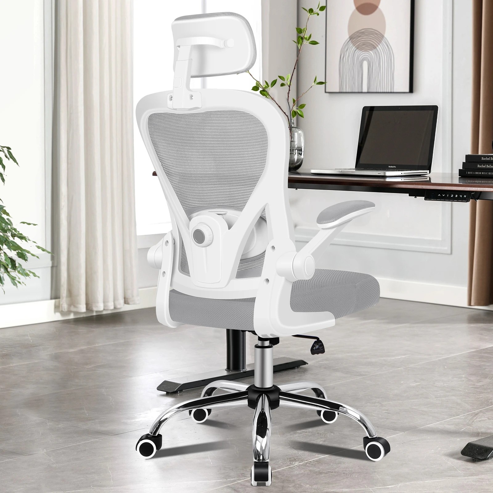 3 Alfordson Mesh Office Chair Executive Computer Gaming Fabric Seat - Grey White, 3 of 10