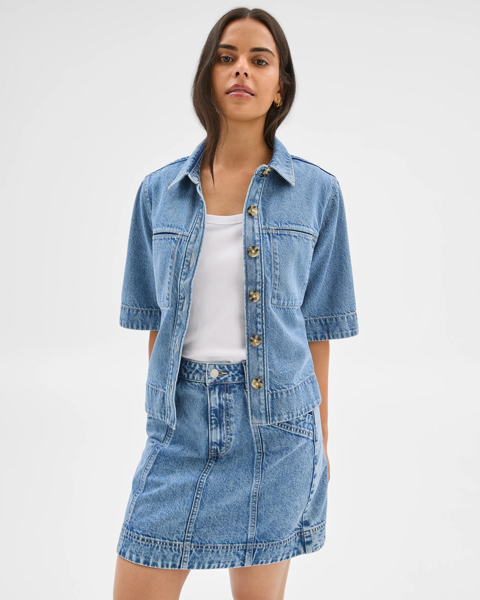 1 Target Denim Denim Slant Pocket Mini Skirt SALT/PEPPER INDIGO, 1 of 6