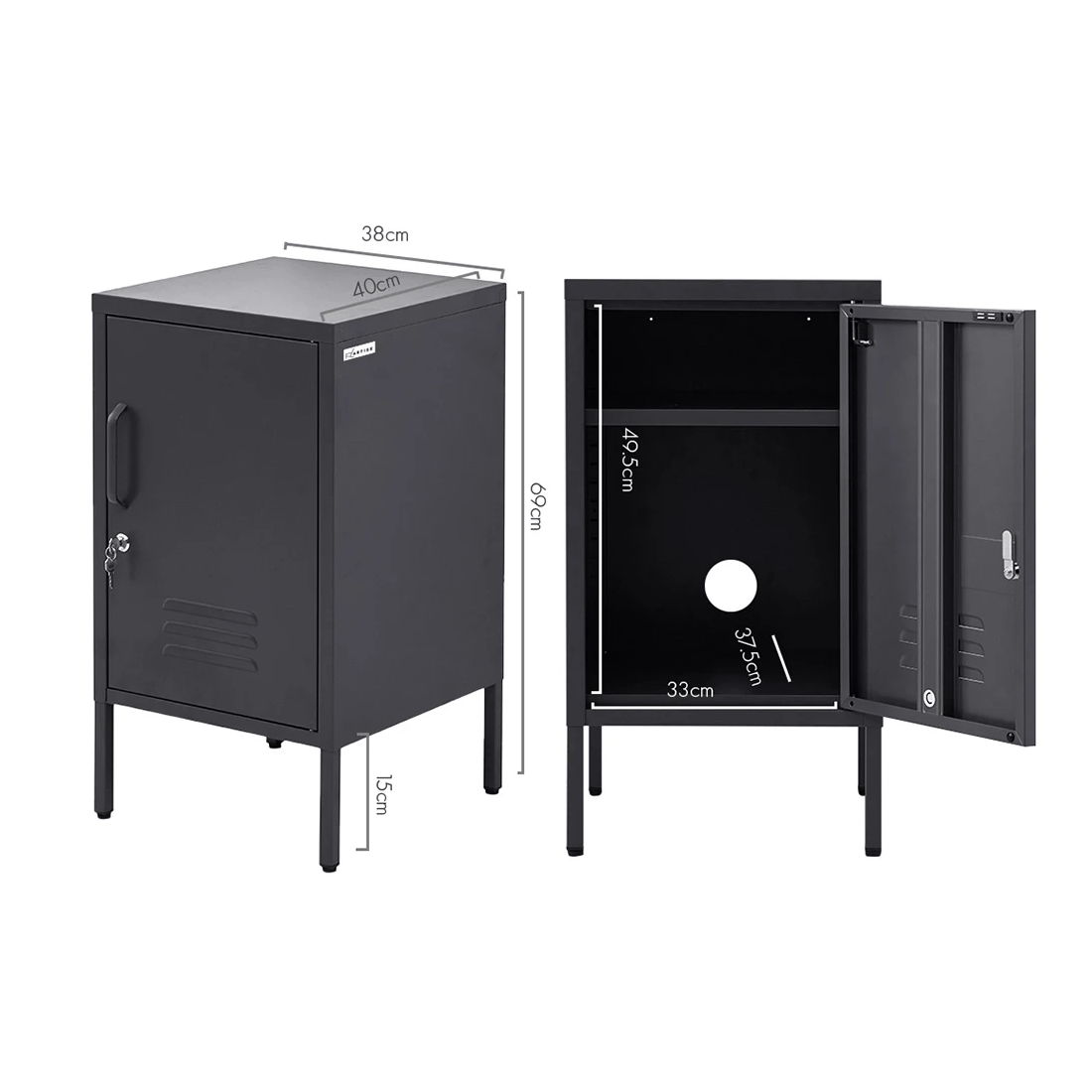 3 Artiss Bedside Table Metal Cabinet - Black, 3 of 8