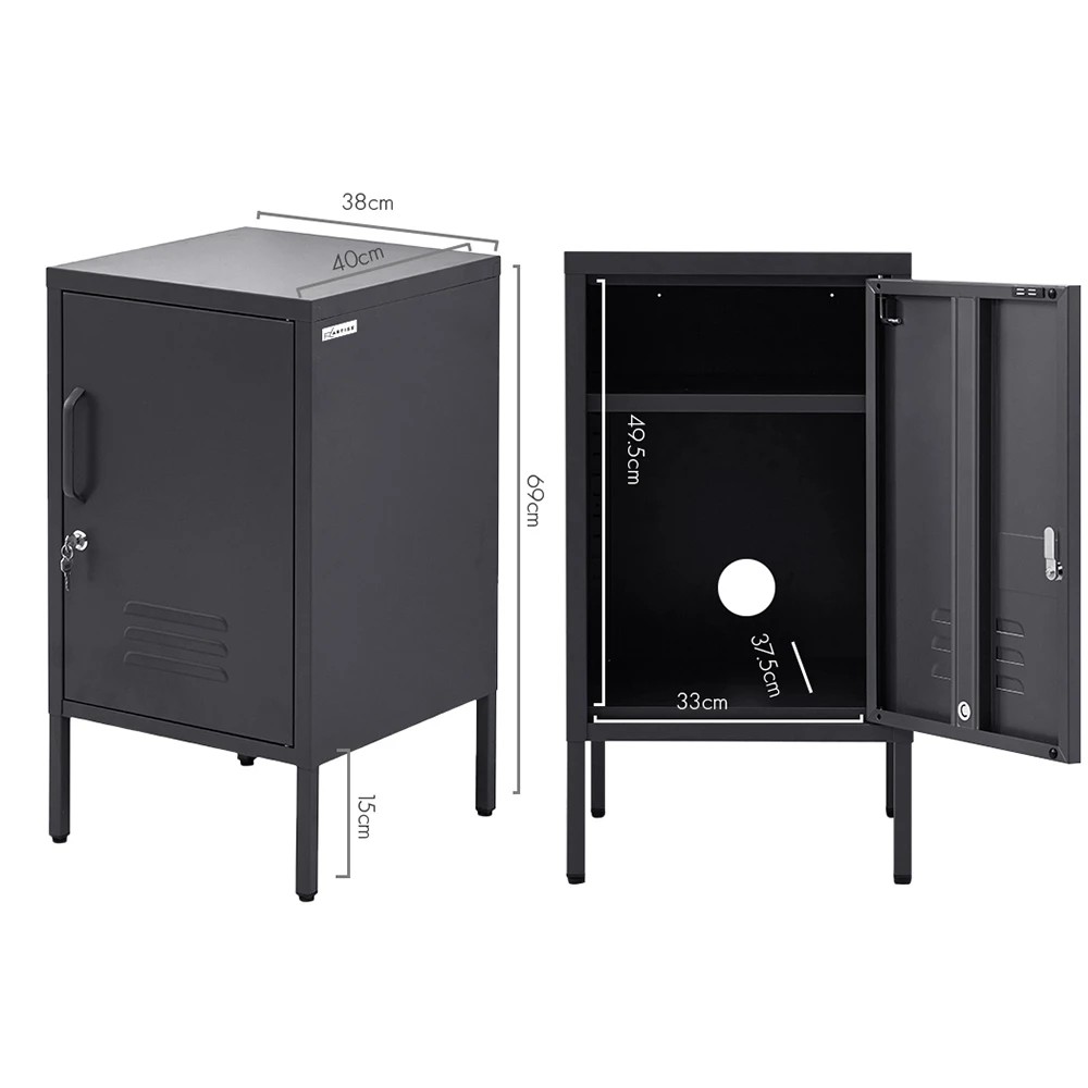 3 Artiss Bedside Table Metal Cabinet - Black, 3 of 7