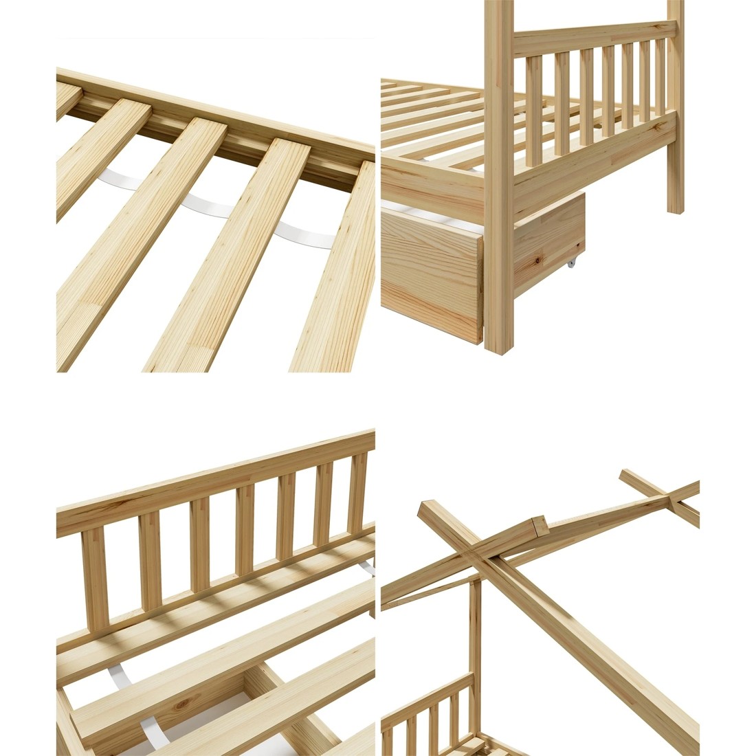 5 Oikiture Bed Frame Wooden Single Size Timber House Frame  With Storage Drawers
 - Natural, 5 of 10