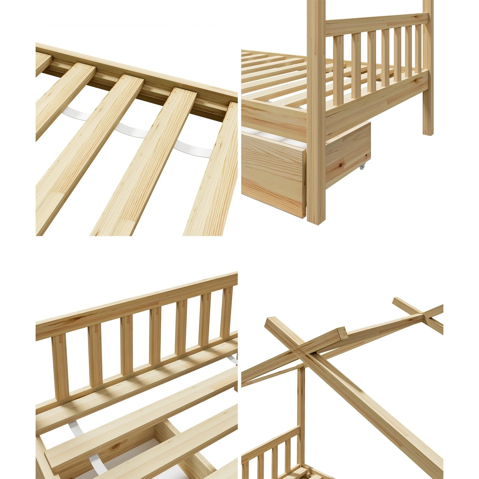 5 Oikiture Bed Frame Wooden Single Size Timber House Frame  With Storage Drawers
 - Natural, 5 of 10