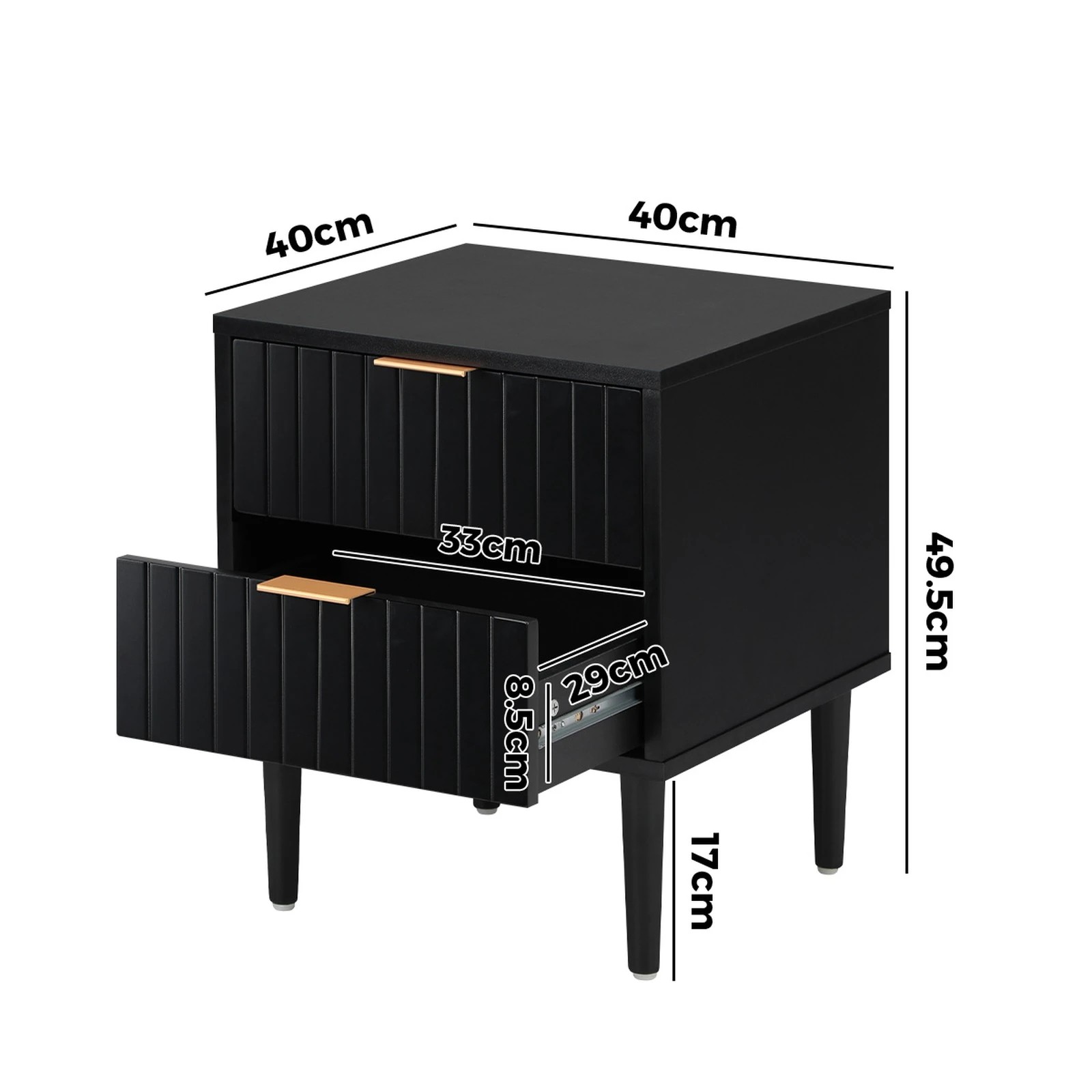 2 Oikiture 2pc Bedside Table 2 Drawers Side Storage Cabinet Metal Handle - Black, 2 of 8
