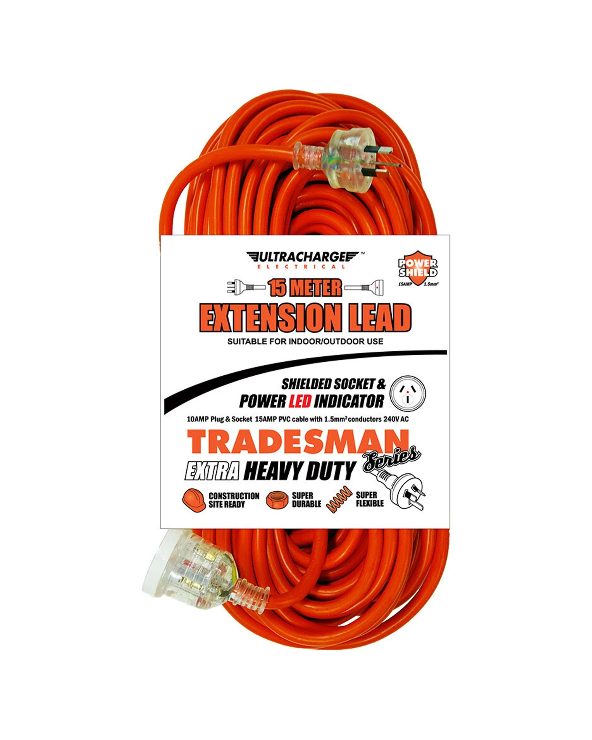 1 Ultracharge 10A Extension Lead 15M Extra Heavy Duty - Orange, 1 of 2