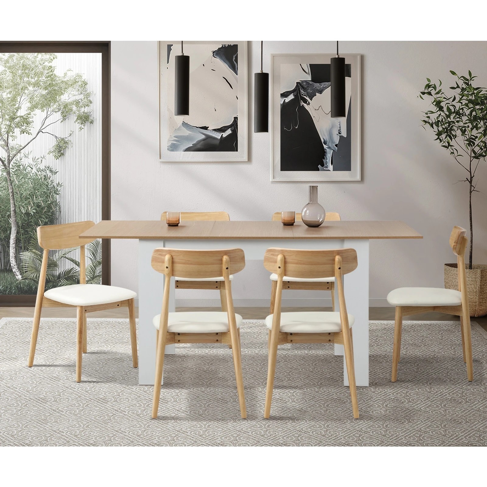 5 Oikiture 2x Dining Chairs Kitchen Chair PU Leather Solid Wood Cafe Lounge - Beige, 5 of 9