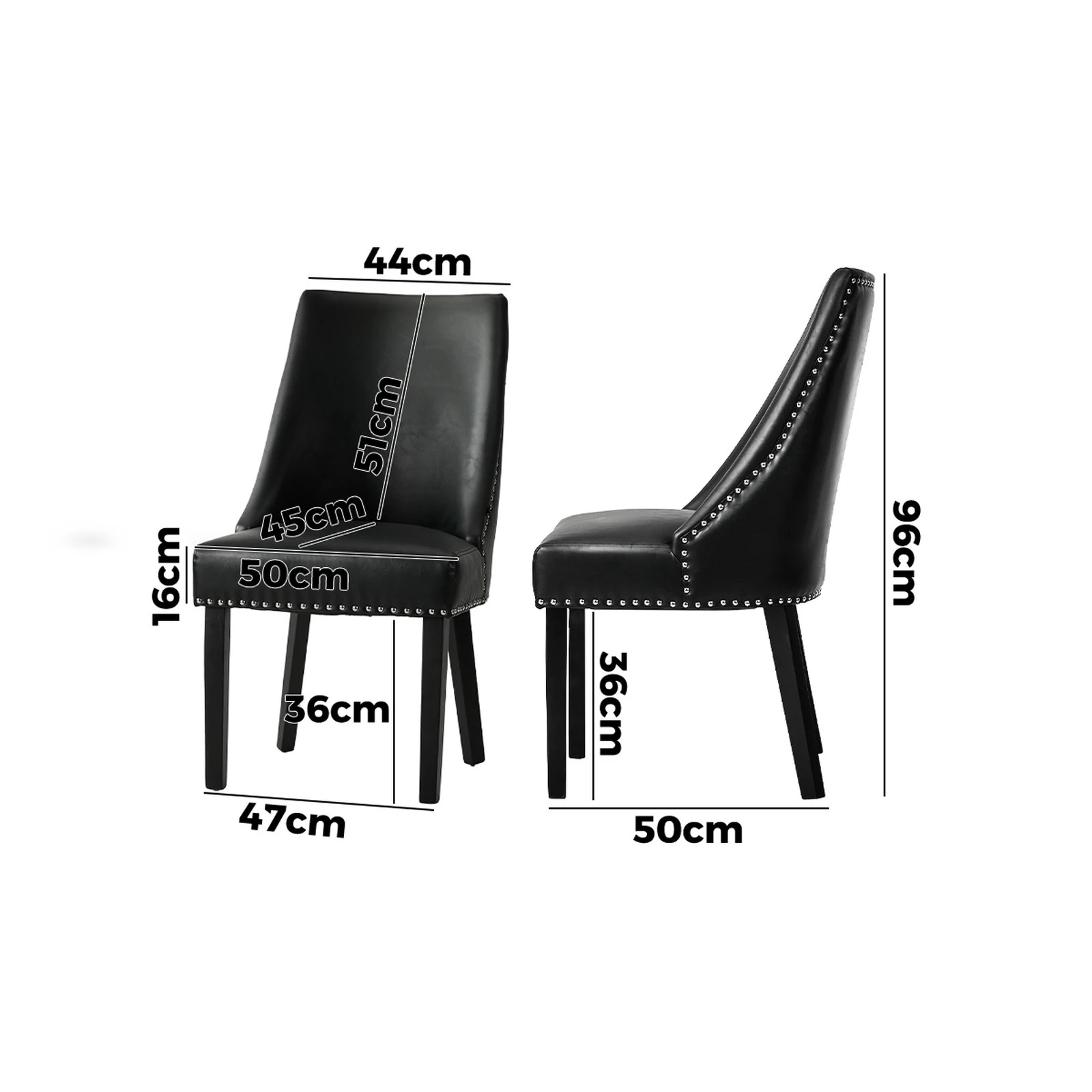 2 Oikiture 2PCs PU Leather Dining Chair Kitchen Padded Seat Winglet Design - Black, 2 of 9