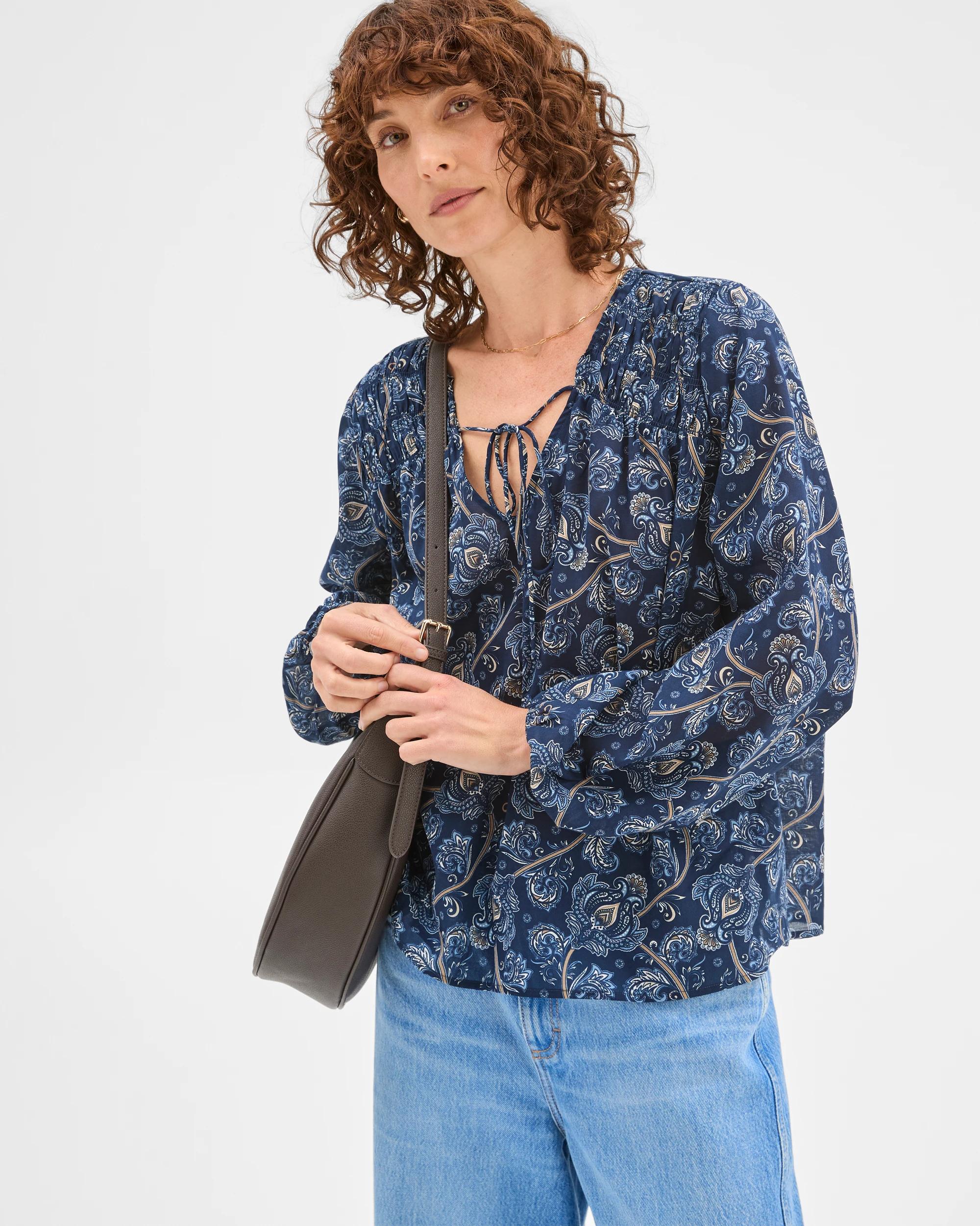 4 Target Woman Australian Cotton Long Sleeve Print Gather Detail Blouse PAISLEY, 4 of 7