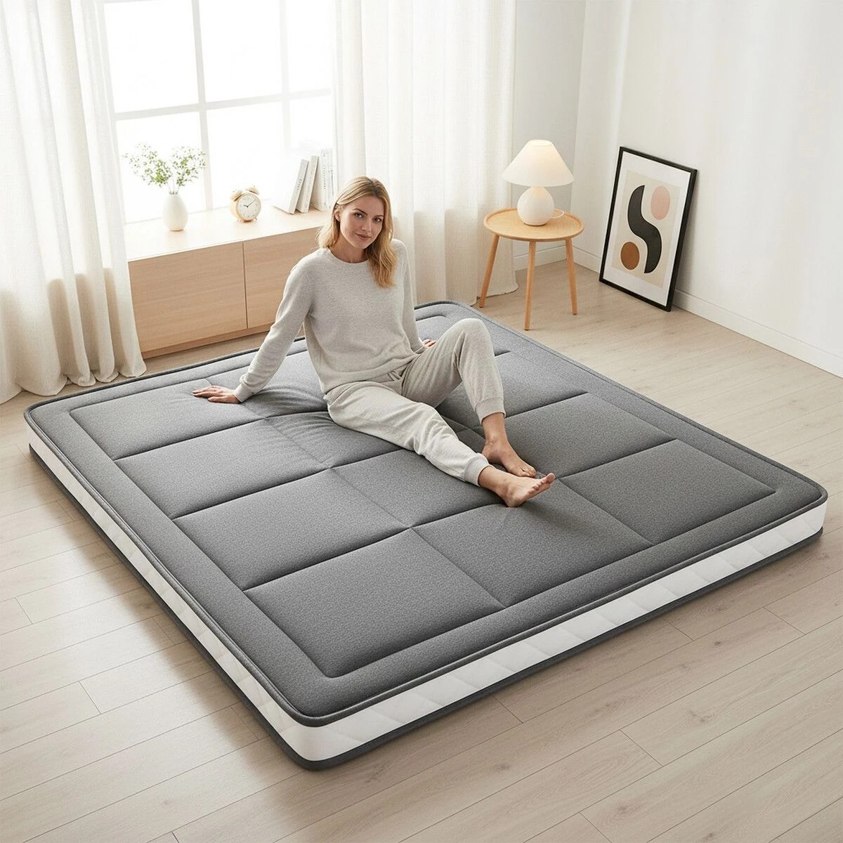 2 AUSWAY Double Size Foam Mattress Bed Floor Topper Futon Tatami, 2 of 3