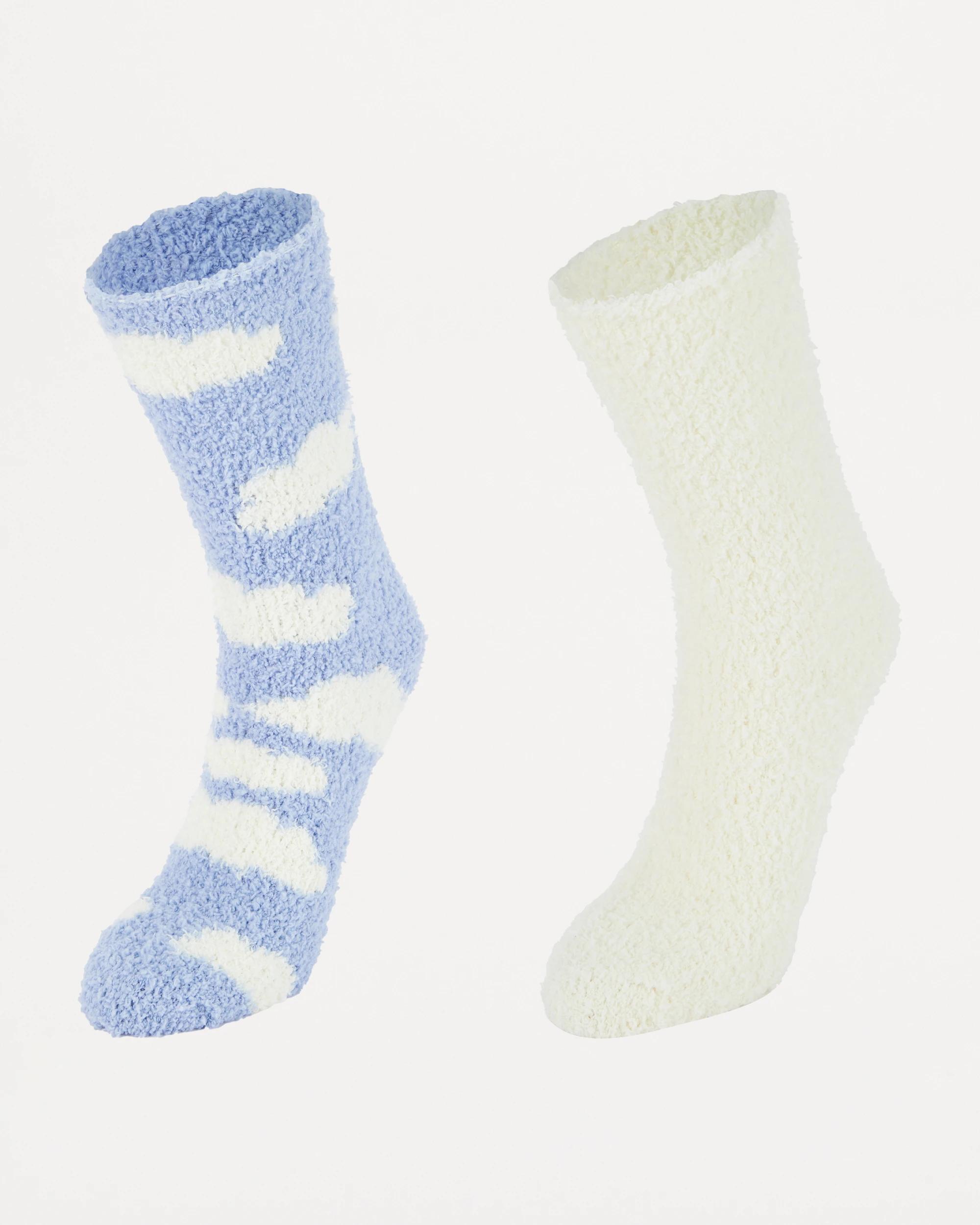 1 2 Pack Plush Home Socks Clouds, 1 of 3