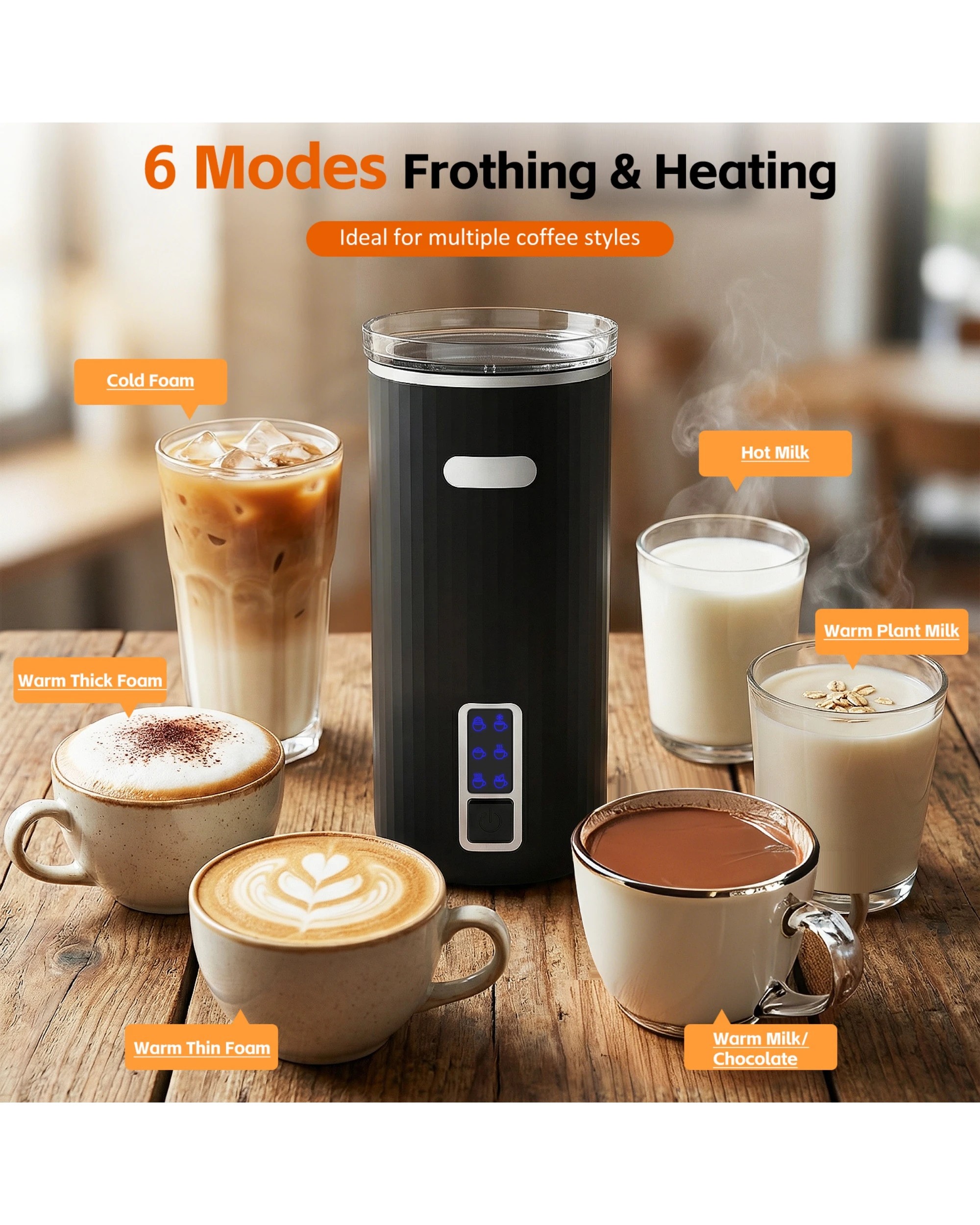 2 Advwin Electric Milk Frother, 6-IN-1 Milk Frother & Warmer, Compact Hot & Cold Foam Maker, 2 of 8