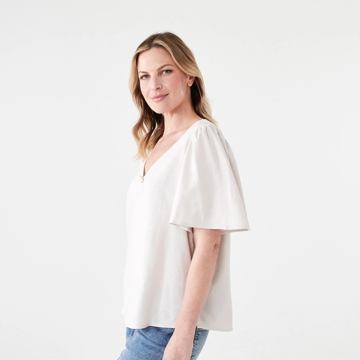 2 Short Sleeve Flutter Top NATURAL BEIGE, 2 of 6