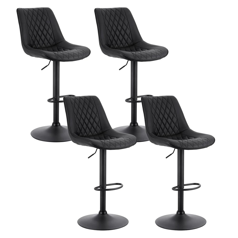 1 Artiss 4x Bar Stools Kitchen Swivel Gas Lift Counter Chair Diamond Leather - Black, 1 of 6