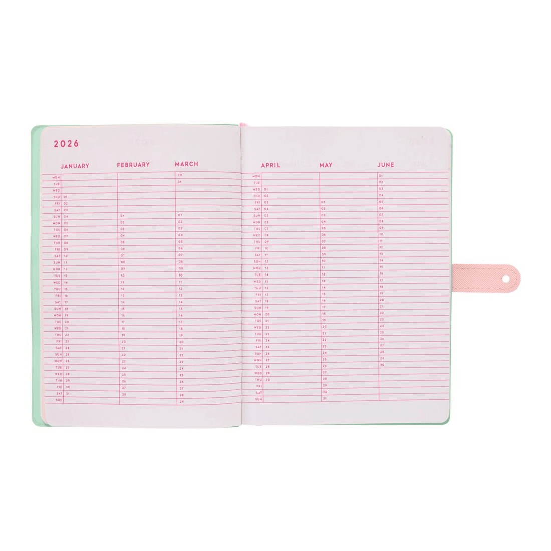 4 Otto A5 Week to View 2026 Colour Block Diary Jelly Mint, 4 of 7
